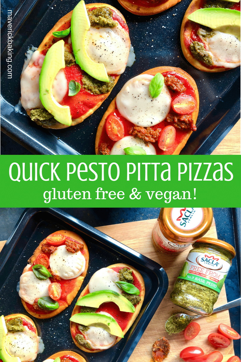 Quick Pesto Pitta Pizzas - Gluten Free & Vegan! - Maverick Baking