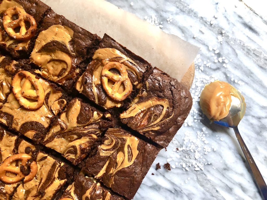 salted caramel pretzel brownies