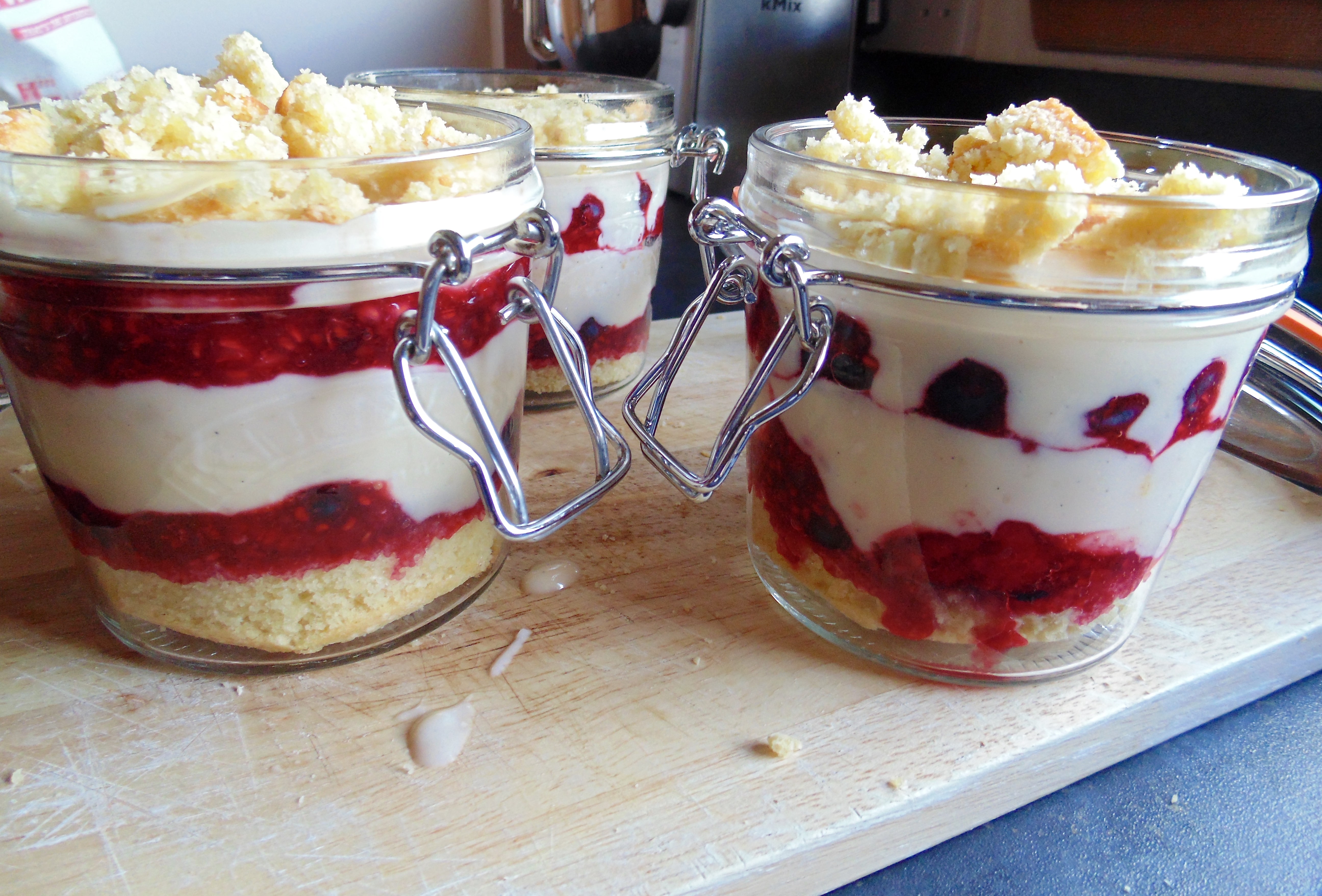 individual berry trifle in a jar