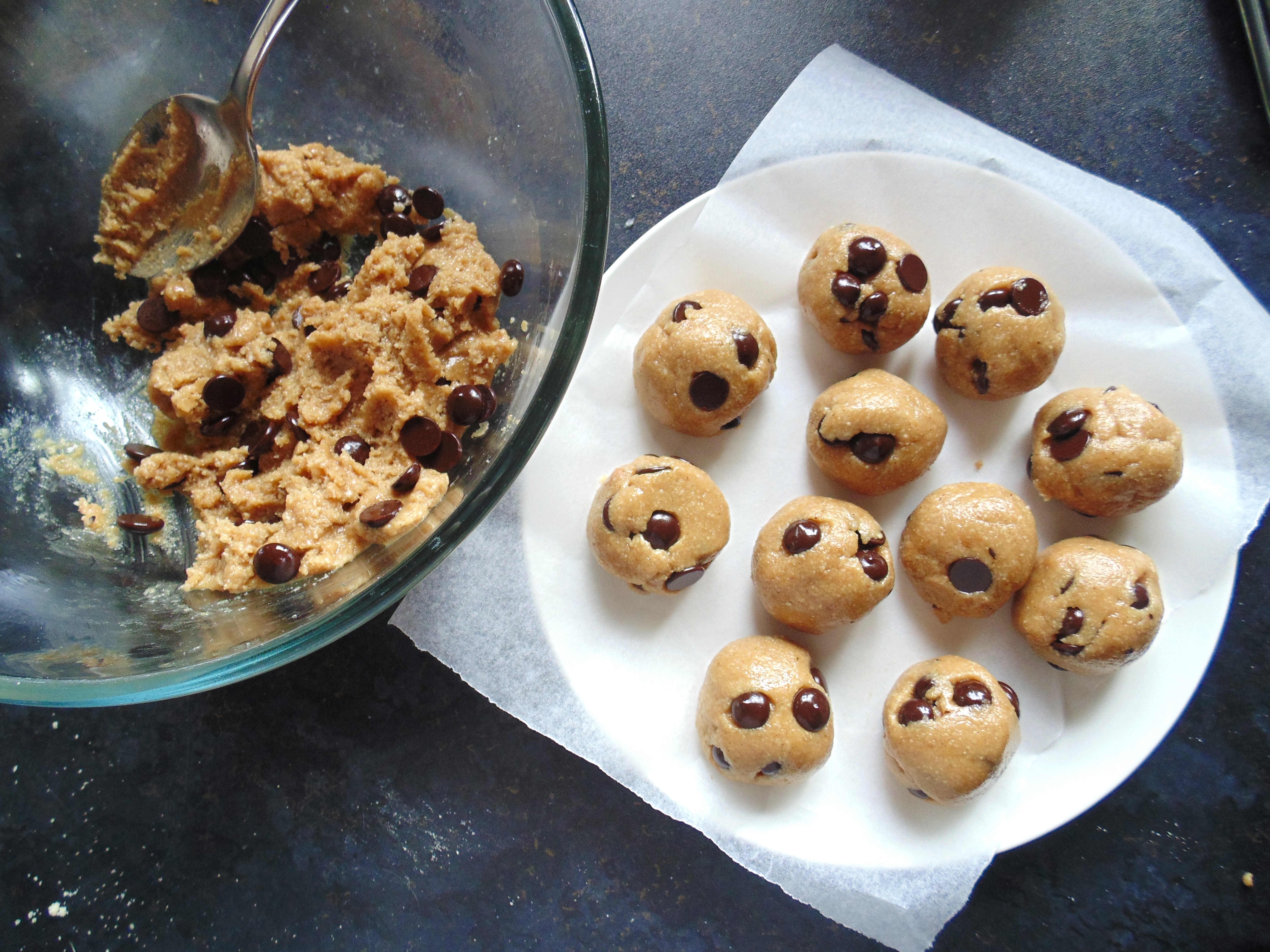 Chocolate Chip Cookie Dough Balls Made with PB2