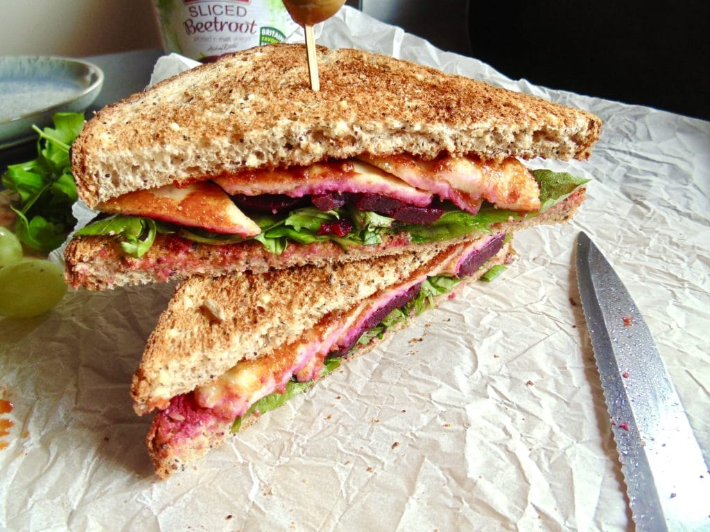 Grilled Halloumi Beetroot Sweet Chilli Sandwich