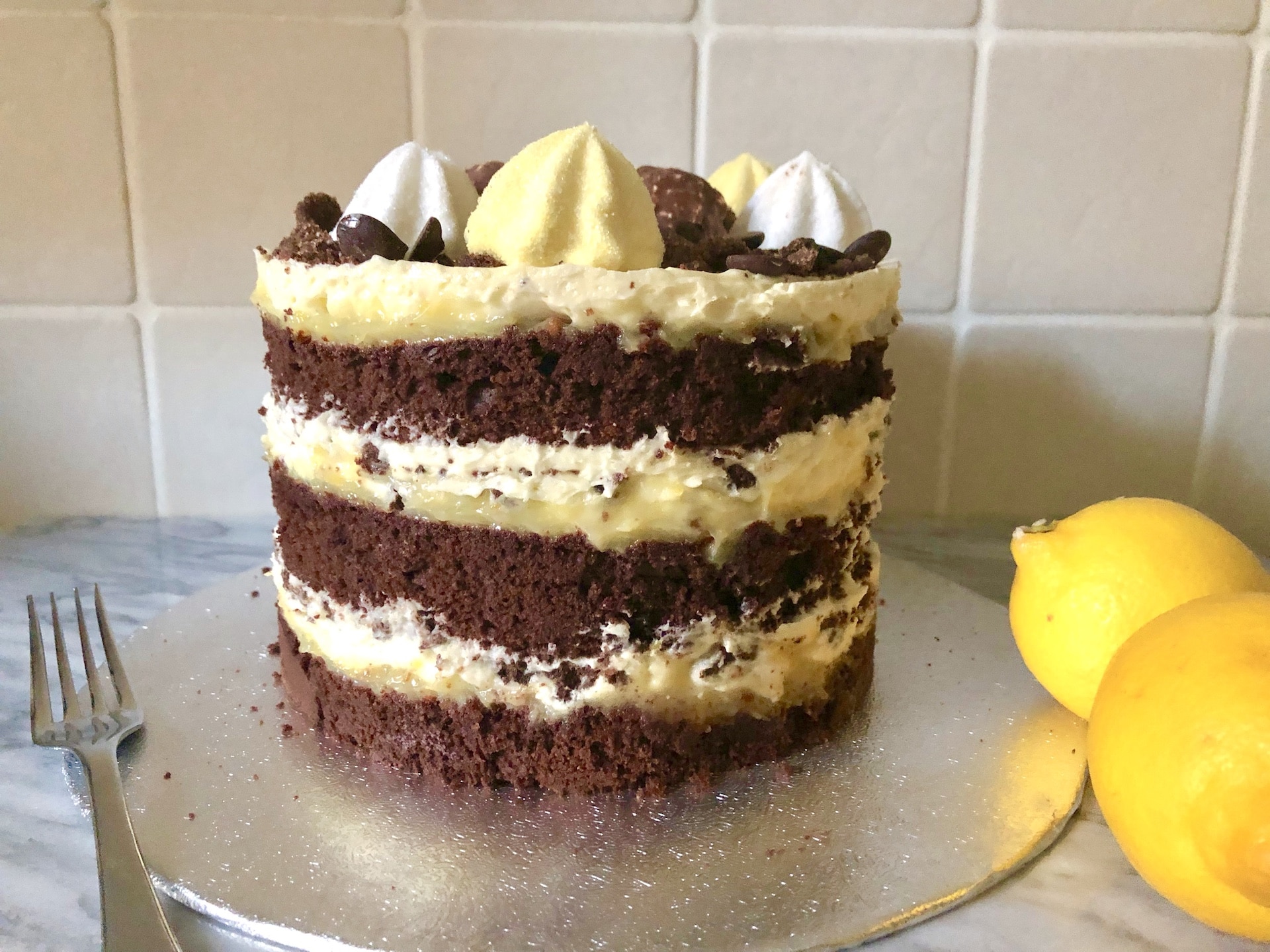 dark chocolate lemon layer cake