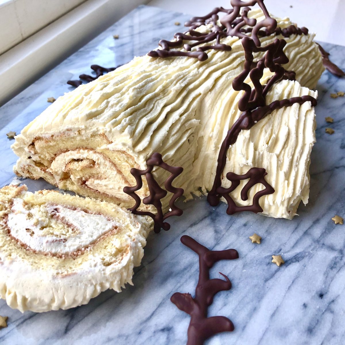 white chocolate yule log