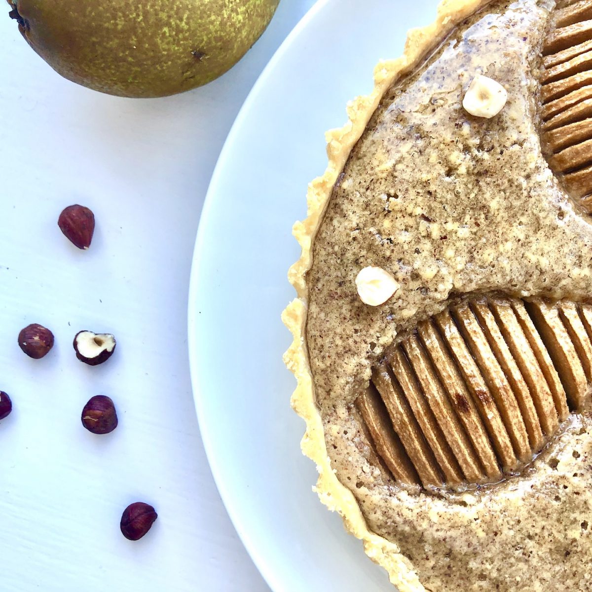 hazelnut pear frangipane tart