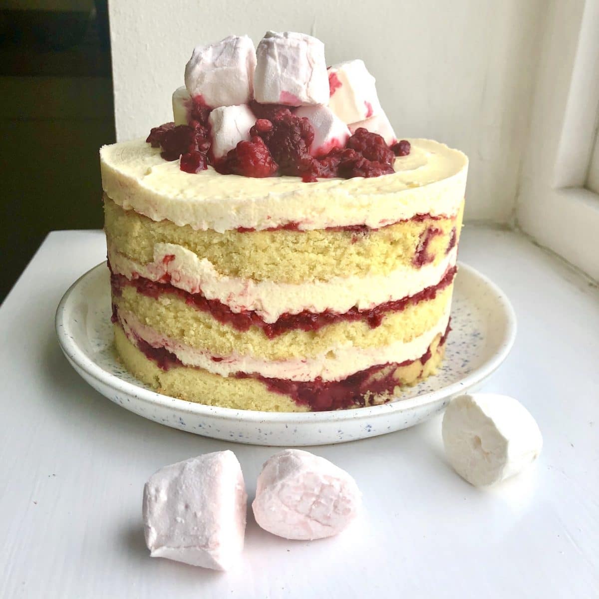 raspberry marshmallow cake