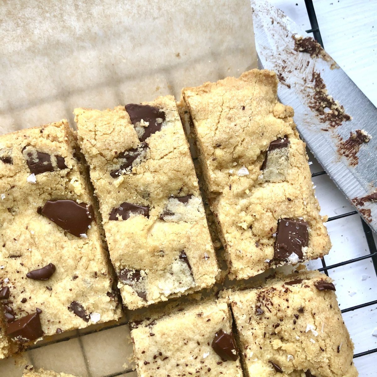 Salted Dark Chocolate Chunk Cookie Bars