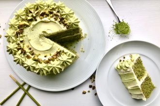 Matcha Cake with White Chocolate and Pistachios