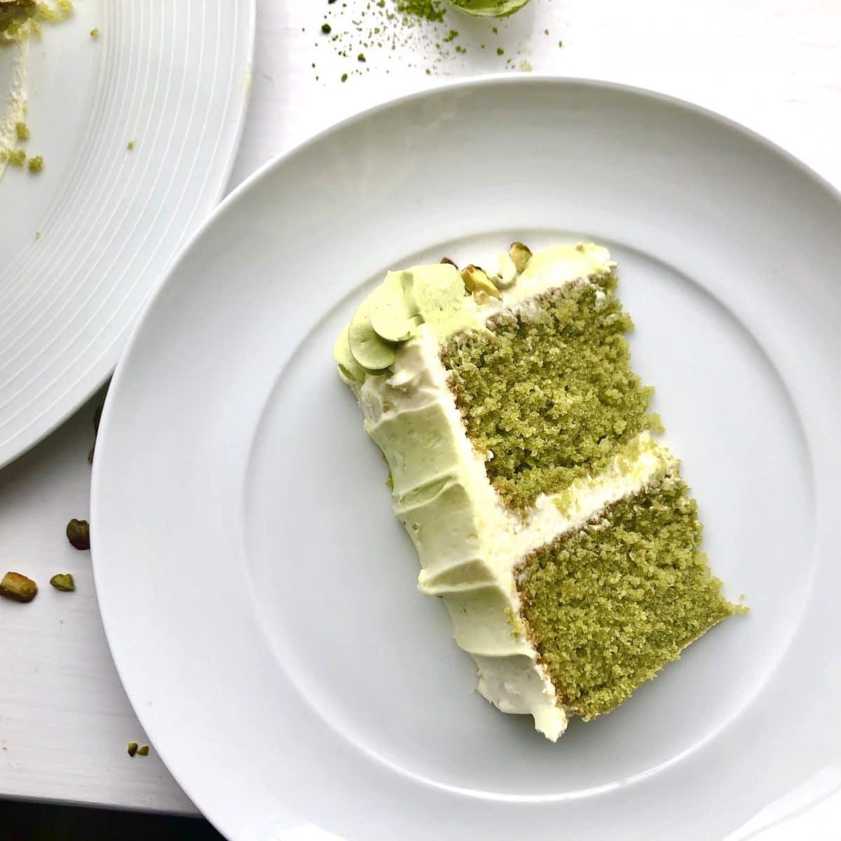 Matcha Cake with White Chocolate and Pistachios