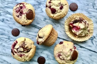 vegan raspberry dark chocolate muffins