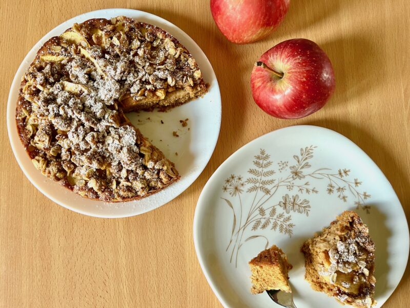 Spiced Rum Apple Cake with Oat Crumble