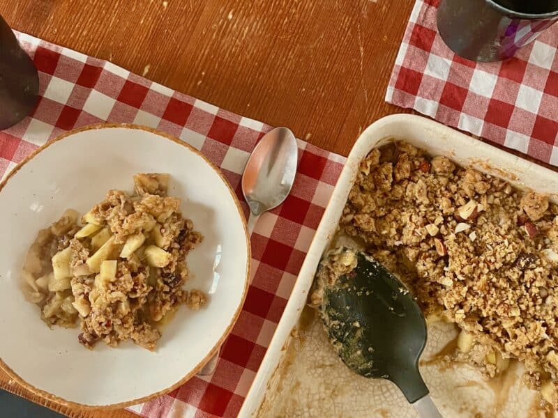 Nutty Apple Rhubarb Crumble with Vanilla Custard